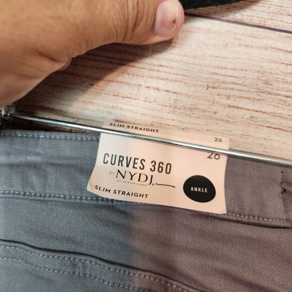 NYDJ Slim Straight Gray Jeans Curves 360 Side Ankle Slits Women's Size 26 NWT - Picture 12 of 16